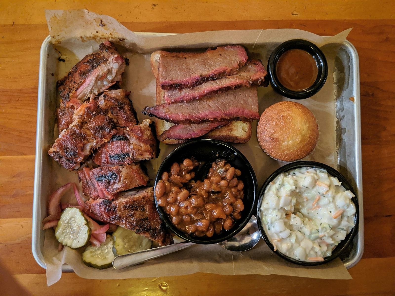 BBQ plate with ribs and sides from Sammies BBQ